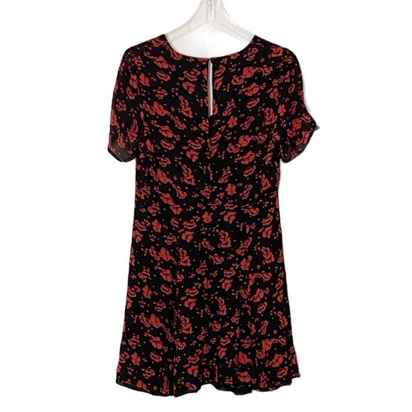 All Saints Luca Eira Red and Black Floral V Neck Dress - Picture 9 of 14